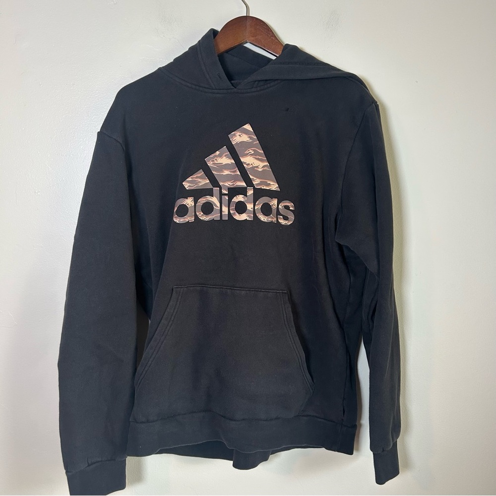 Adidas Black Camo Logo Pullover Hoodie‎ Men's Hooded Sweatshirt